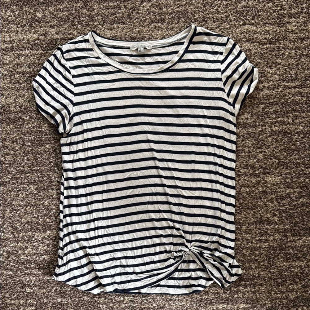Green Envelope Black and White Fitted Tie Front Tee